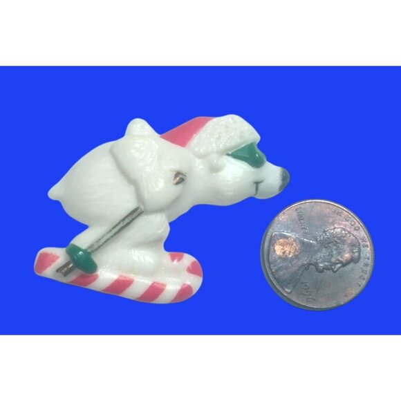 Hallmark Christmas Pin White Polar Bear Skiing Vintage1983 - Picture 5 of 10